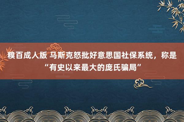 糗百成人版 马斯克怒批好意思国社保系统，称是“有史以来最大的庞氏骗局”